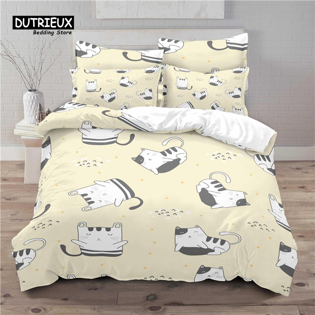 Luxury 3D Cute Cat Print Home Living Comfortable Duvet Cover Pillowcase Kids Bedding Set Queen and King EU/US/AU/UK Size
