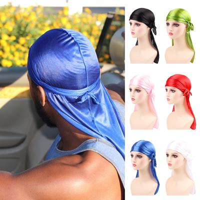 2 Pcs Silky Durag for Men Women Long Tail Durag Wave Headwraps Neck Covering Satin Doo Durag with Wide Straps