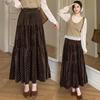 2025 Autumn/Winter Women's Polka Dot Velvet A-line Midi Skirt with Elastic Waist