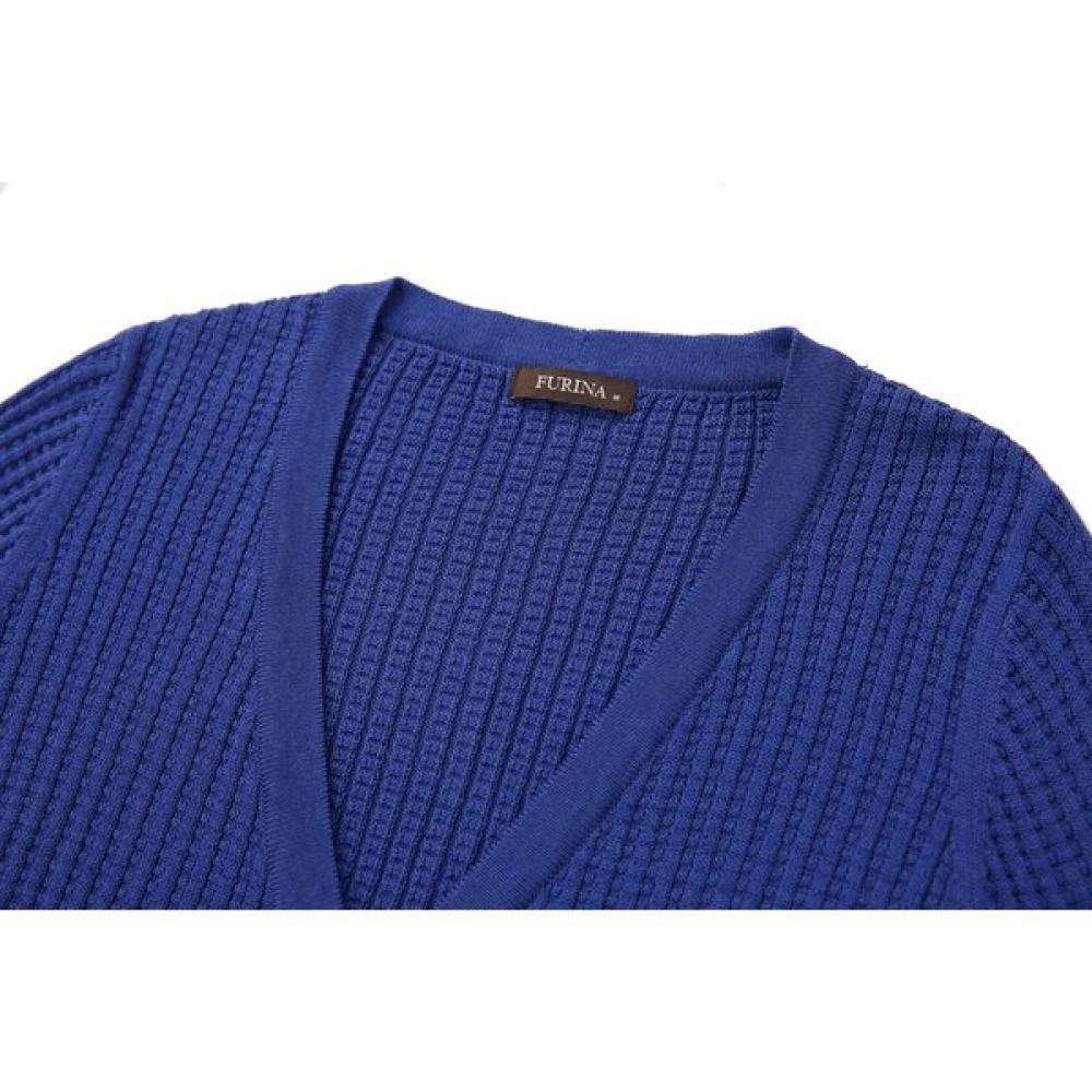 Furina Royal Cotton V Neck Rib Cardigan