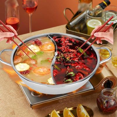 Divided Pot Pan Chinese Dual Sided with Divider Stainless Steel Shabu for Camping