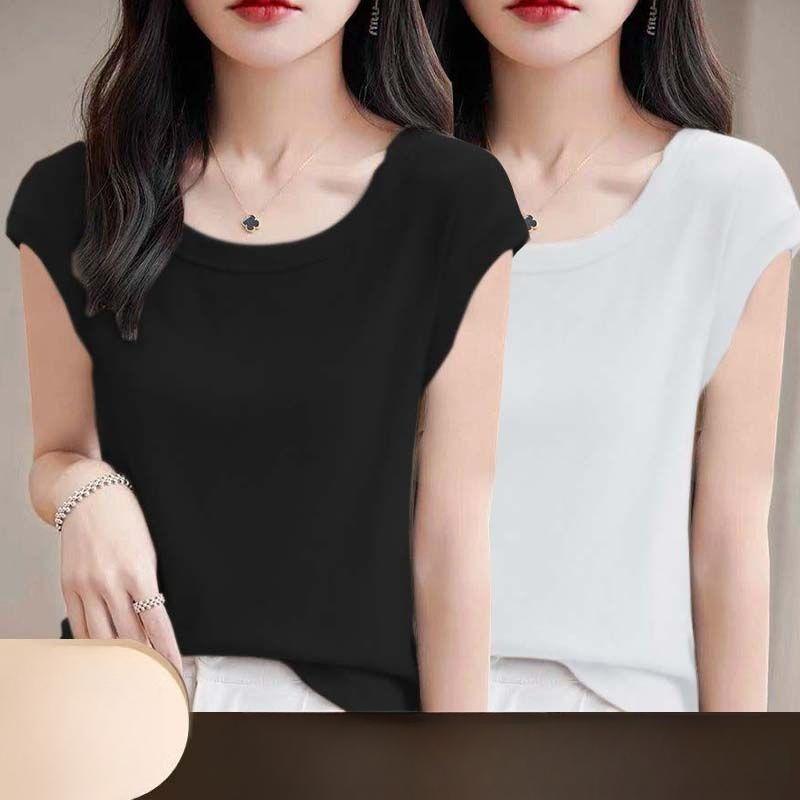 Women Modal T Shirt Short Sleeve Summer Slim Fit Flutter Sleeve Round Neck Comfortable Casual Tee