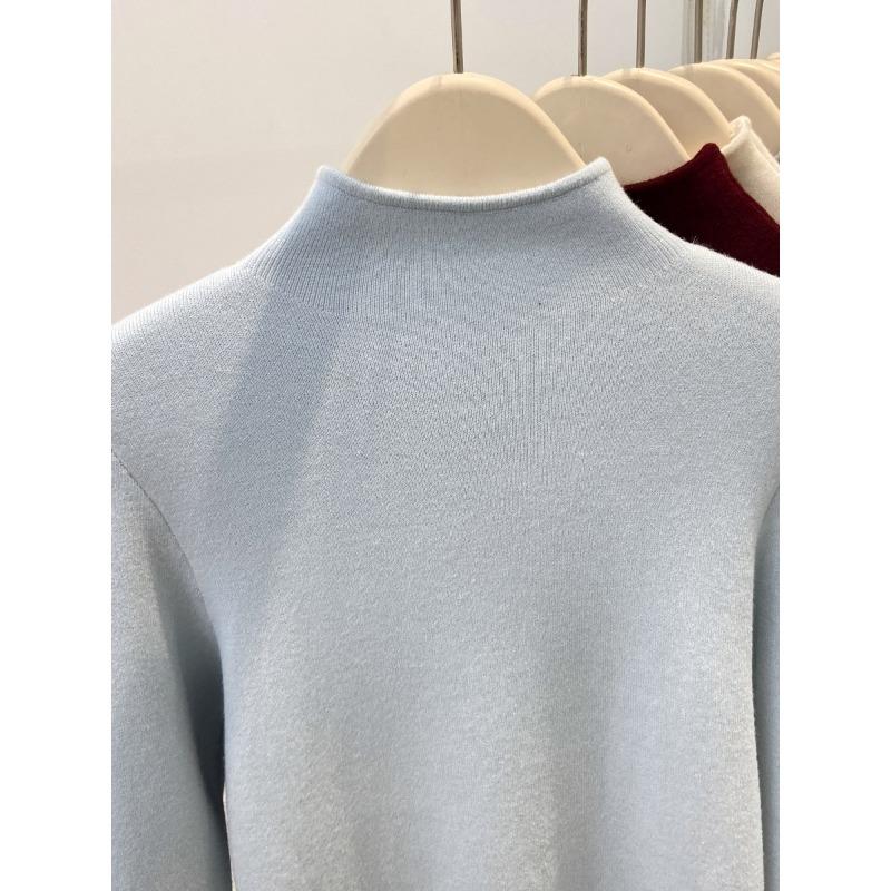 Autumn and winter warm integrated fleece bottoming shirt women's thickened small stand-up collar inner top simple and versatile knitted sweater