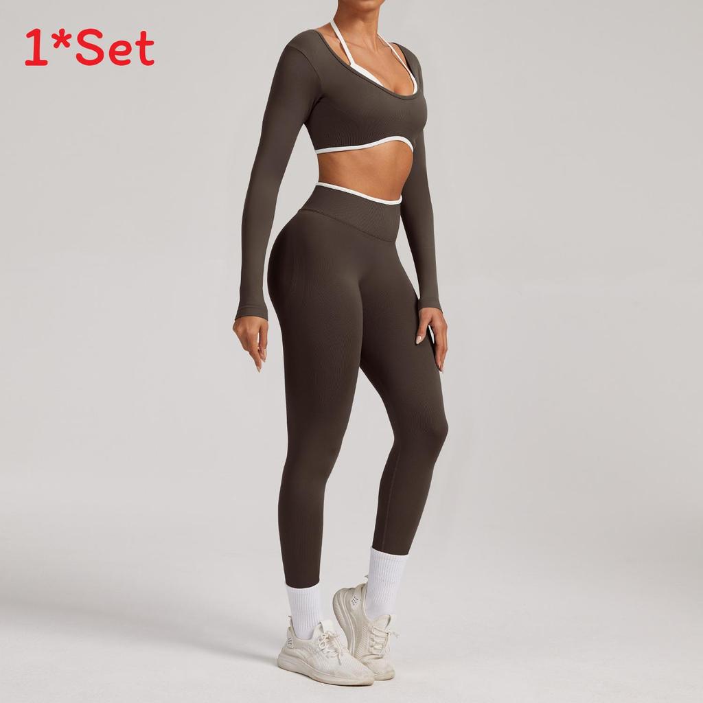 Seamless Yoga Set Long Sleeve Fitness Wear With Moisture Wicking For Women Outdoor Running