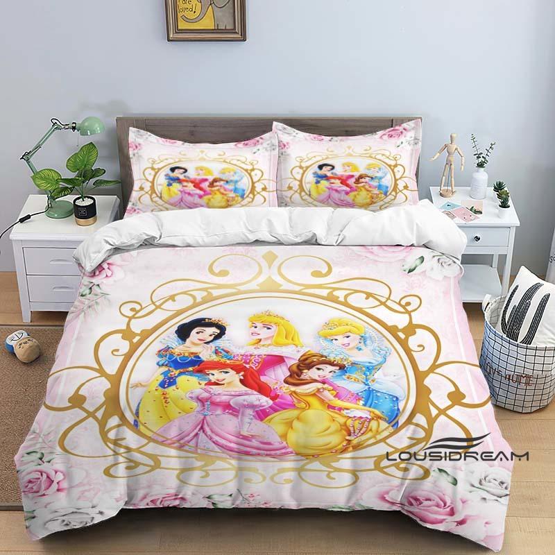1pcDisney Princess 3D Printed Duvet Cover and Pillowcase Bedding Set, Suitable for Single, Double, King, and Queen Beds.