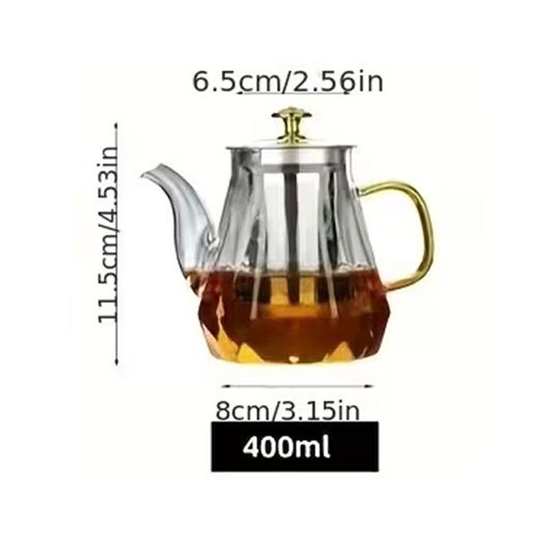 Жаропрочный стеклянный чайник Боросиликатный прозрачный чайник с алмазной огранкой со съемным заварником из нержавеющей стали Набор чайной посуды