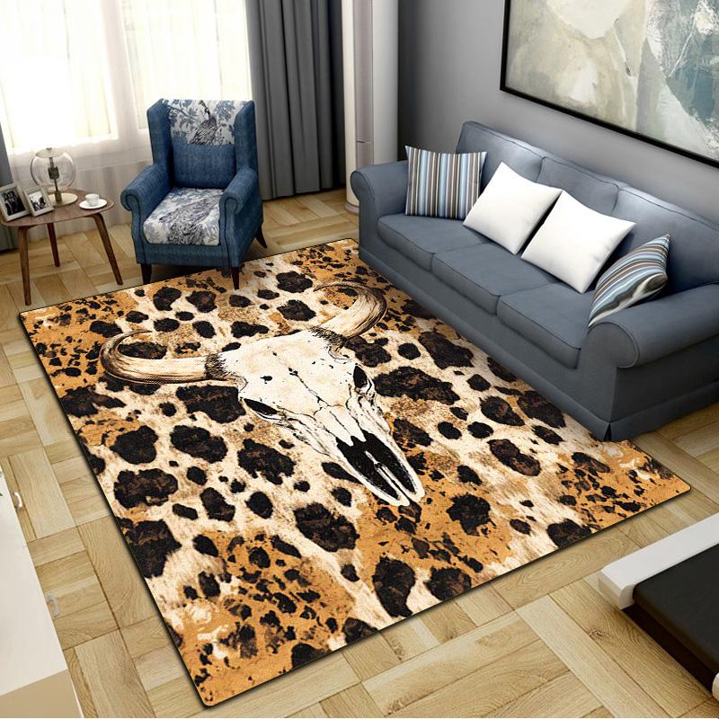 Western Cow Skull Carpet Rug for Living Room Bedroom Home Sofa Decoration,Kids Play Non-slip Floor Mat