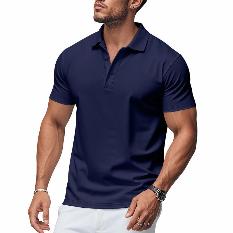 Summer Polo-neck Solid Color Short Sleeve Quick-dry Tee Men Pullover All-match T-shirt Male Casual Fashion Top