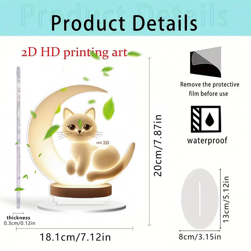 Moon Cat Acrylic Home Entrance Study Desk Ornament Prop Holiday Decoration Birthday Gift