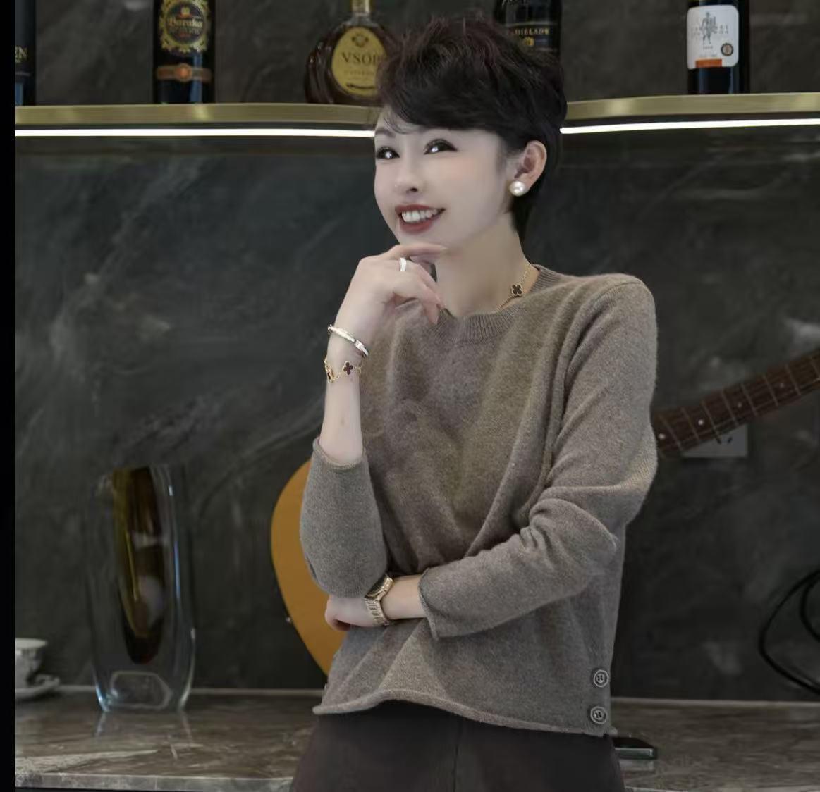 

Жіночий вовняний в язаний светр: Осінньо-зимовий універсальний светр вільного крою з круглим вирізом XXL верблюд
