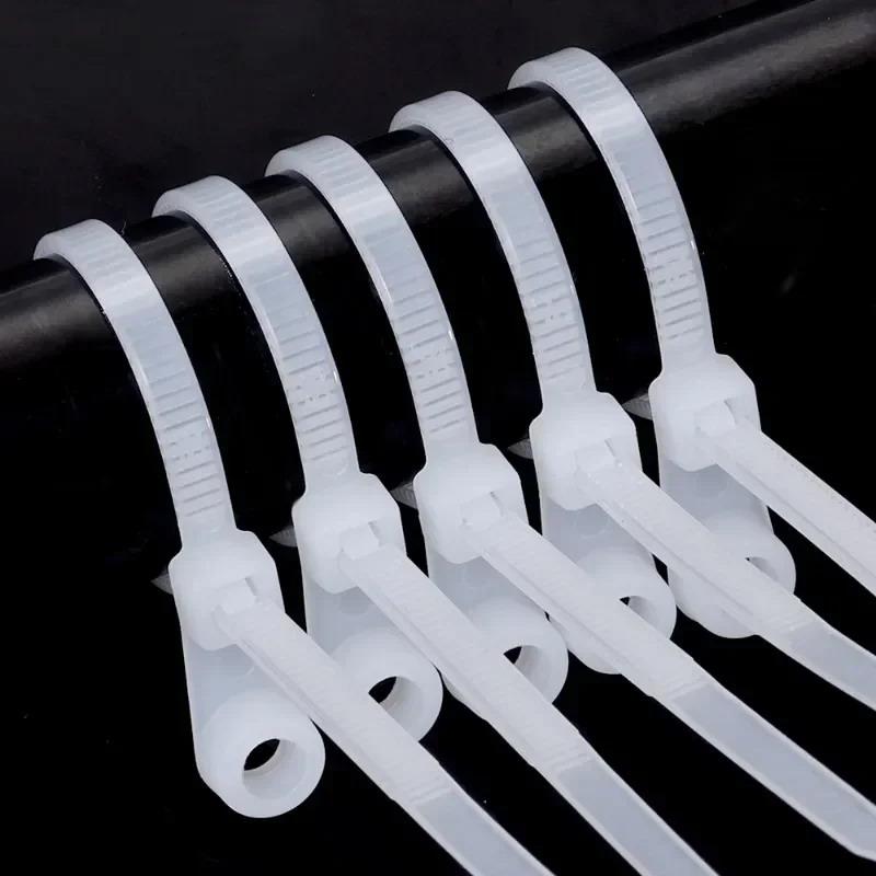 100Pcs Fixed Nylon Cable Ties Reusable Screw Hole Cable Ties Self-locking Cord Ties Straps Fastening Loop Office Organizer