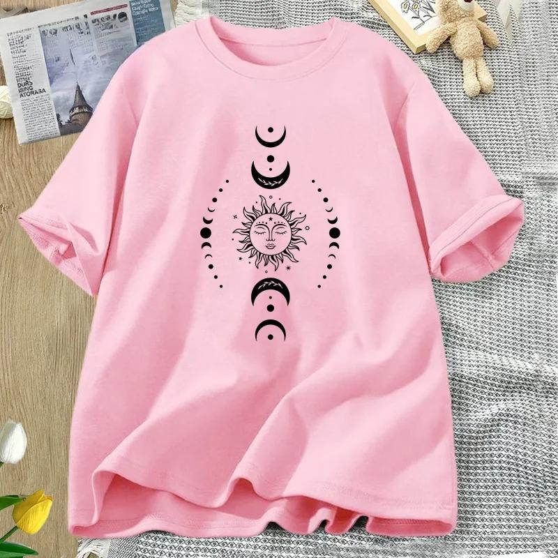 Sun and Moon Pritned T Shirt Celestial Boho Mystical Tshirt Magic Moon Short Sleeve Tshirt Women Harajuku Cotton Tee Streetwear