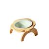 Elevated Cat Bowl with Wooden Stand, Flower Shaped Ceramic Neck Protection Pet Bowl, Raised Cat Food Bowl for Cats Dogs
