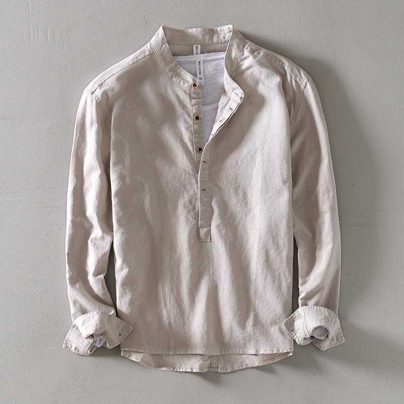 Shirt Top Men's Casual Shirt Korean Version Slim Fit Solid Color Stand-up Collar Pullover Commuter Shirt Men