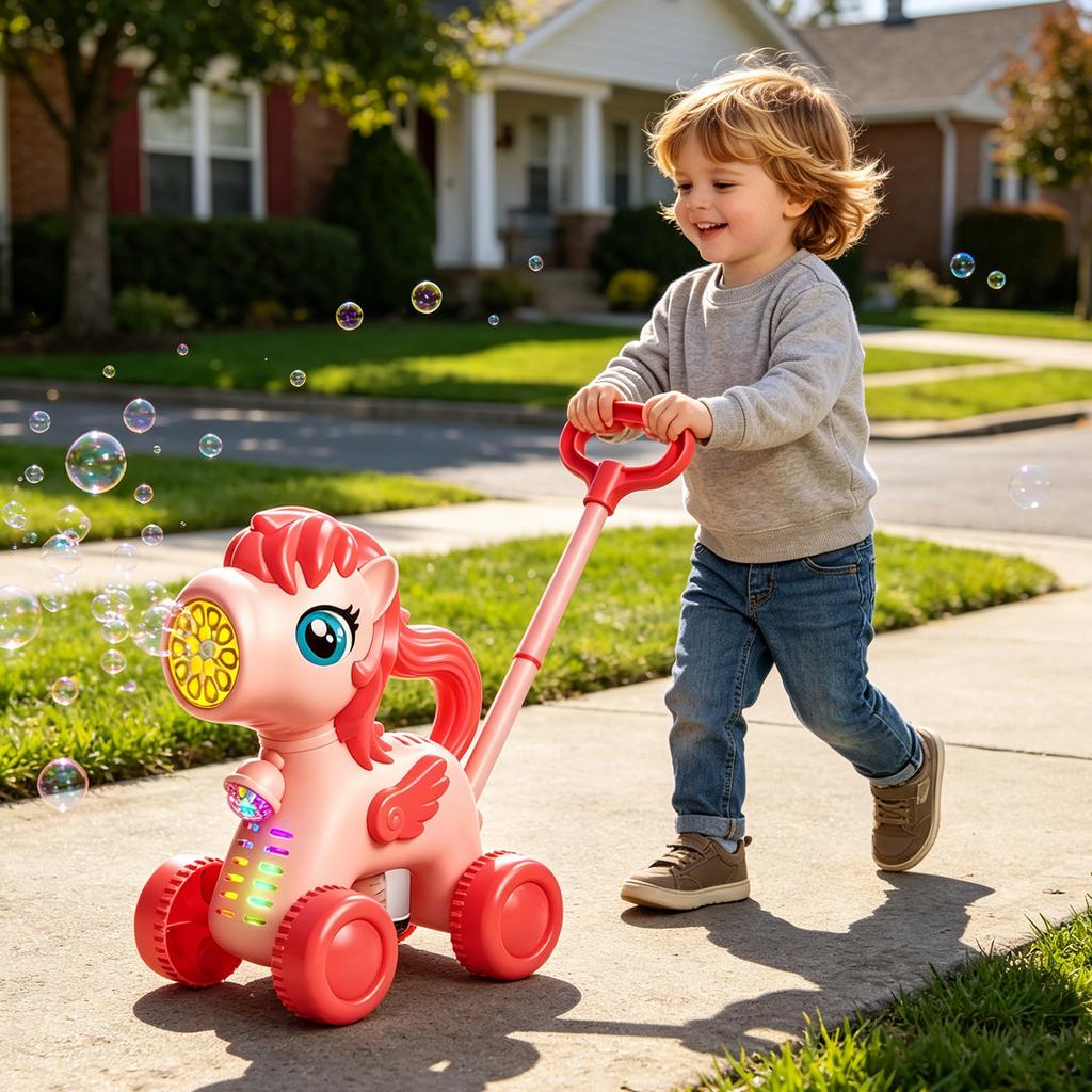 2-in-1 Push and Blow Toy Car with Lights - Walking Cart for Toddlers, Outdoor - Push Toy for Kids