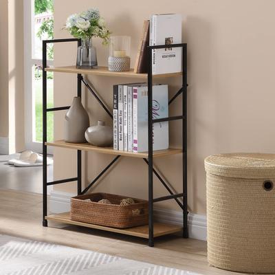 Slim, Open Shelving Unit with Steel Shelves, 58.6cm Wide X 23.5cm Deep X 80cm High, 3 Shelves, Assembly Required, Oak and Black Finish