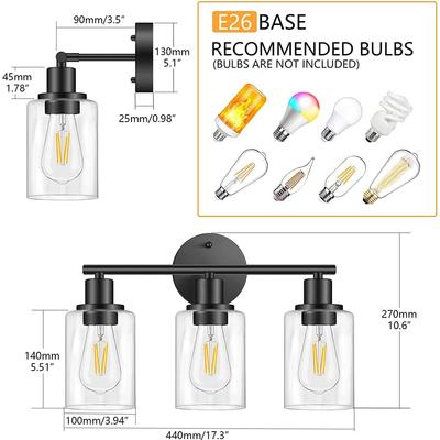 Retro Bathroom Light 3 Head Glass Mirror Headlight Suitable Wall Mount Light