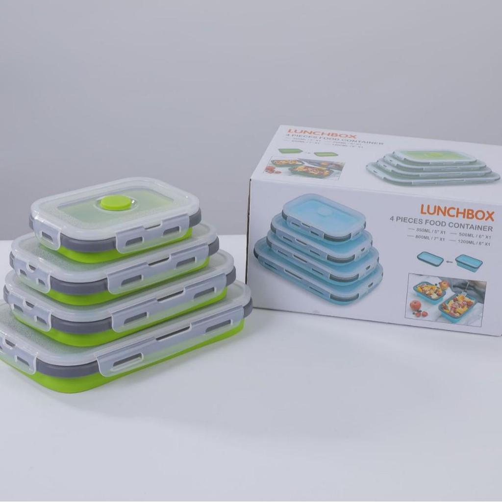 Collapsible Silicone Bento Lunch Box - Portable & Microwave-Safe Storage Set for Fresh-Keeping