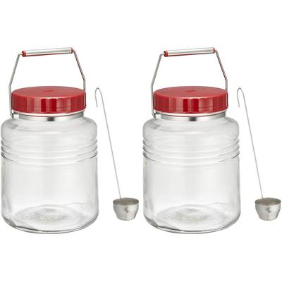 Set van 2 glazen replica flessen voor pruimenwijn van 3 liter met lepel, Gemaakt in Japan, Perfect voor het maken van pruimenwijn of fruitwijn