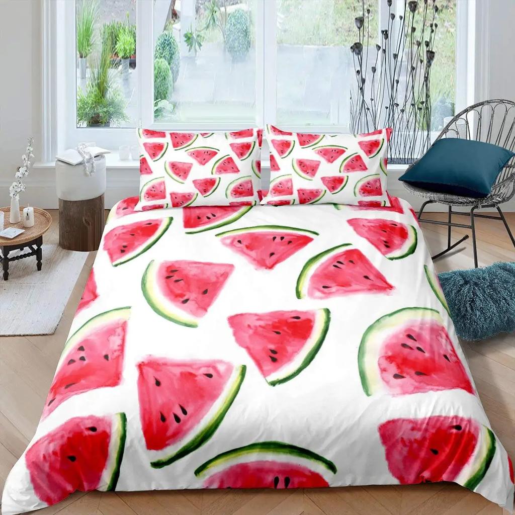 Red Watermelon Duvet Cover Watermelon Peel Summer Fruit Slices Patterned Teens Children Green Polyester Quilt Cover Decorations