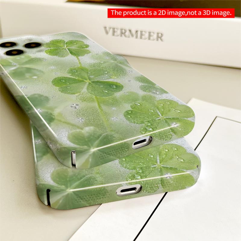2DFlat Four-leaf clover with dewdrops All inclusive film hard iPhone case, compatible with iPhone 18 Pro Max 17 16 15 14 13 12 11