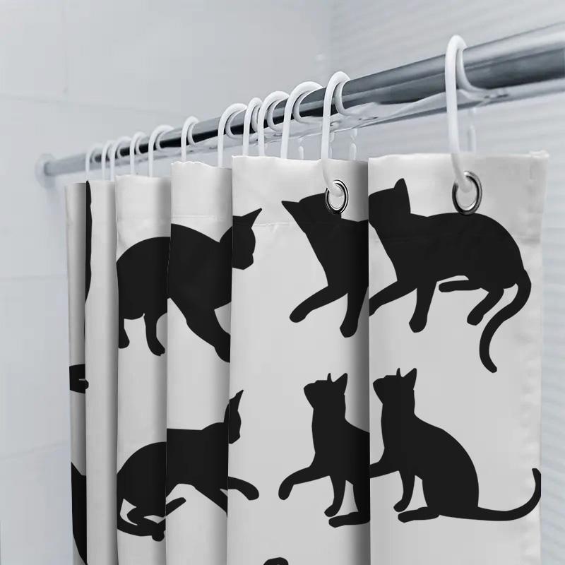 Animal Print Shower Curtains Set Polyester Waterproof Black Cats Silhouette Bathroom Decor Customizable Lengths
