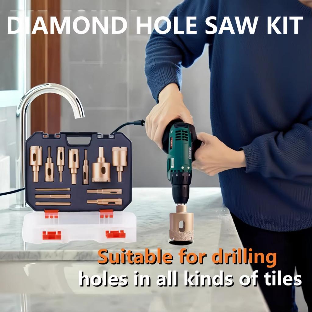 12pcs Diamond Drill Bit Set Glass Marble & Stone 6-35mm Hole Saw Kit Granite Tile Ceramic Drilling Tools Brazing Hole Opener
