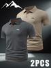 2 szt. Męskie Koszulki Polo Outdoor do Golfa z Małym Wzorem Górskim - Krótki Rękaw i Blok Kolorystyczny, Męska Koszulka Business Casual na Wiosnę i Lato