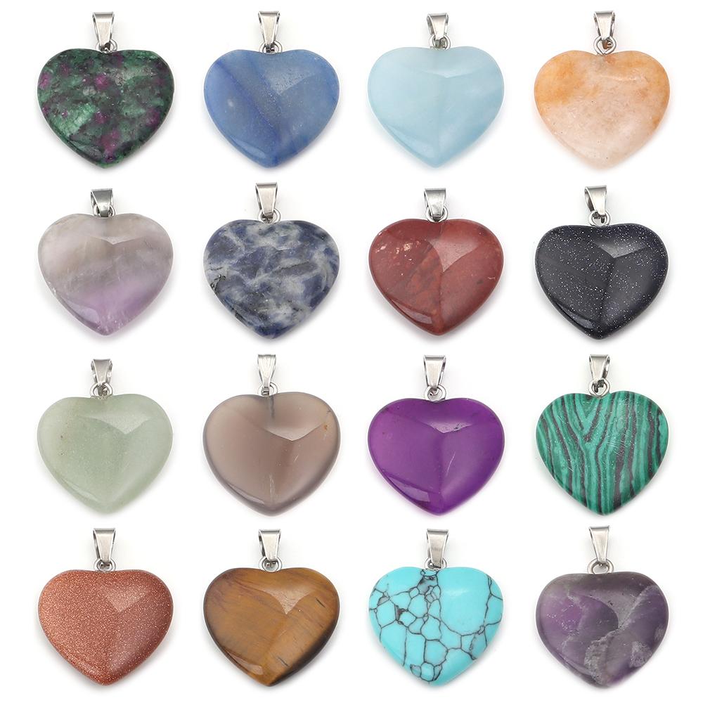 1Pc 22x20mm Love Heart Charms Natural Stone Pendants Crystal Amethyst Charms For Jewelry Making DIY Necklace Bracelet Earrings