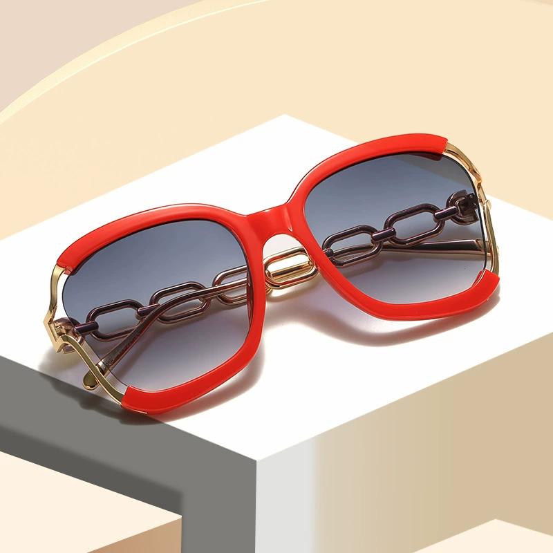 Brand Designer Oversized Square Sunglasses Women Men Stylish Metal Chain-Link Gradient Lens Sun Glasses for Ladies Driving Shade