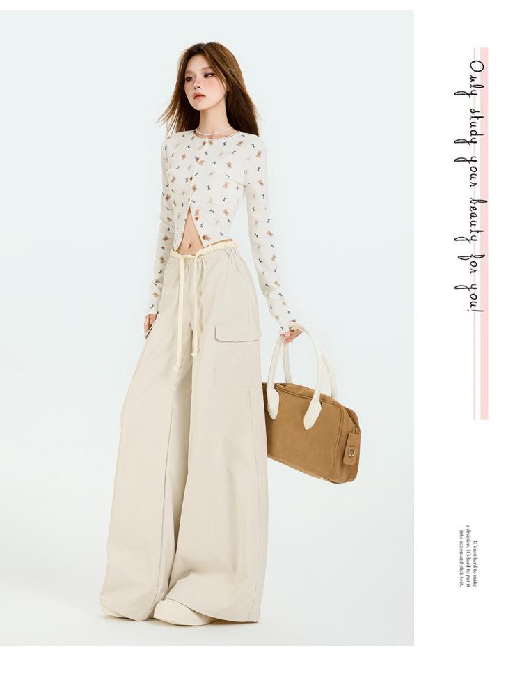 Damen Sommer Grüne Cargohose - Amerikanischer Stil, Elastischer Bund, Kordelzug, Mehrere Taschen, Lässiges Weites Bein Design