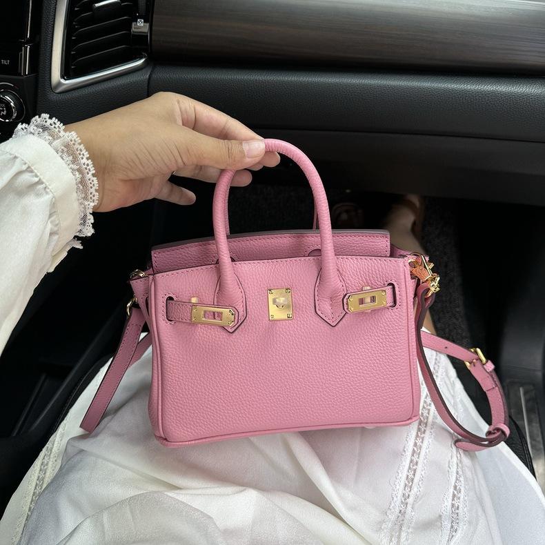 European and American Foreign Trade Models, First-layer Cowhide Lychee Pattern Platinum Bag, Genuine Leather Women's Bag Shoulder Crossbody Mini Bag