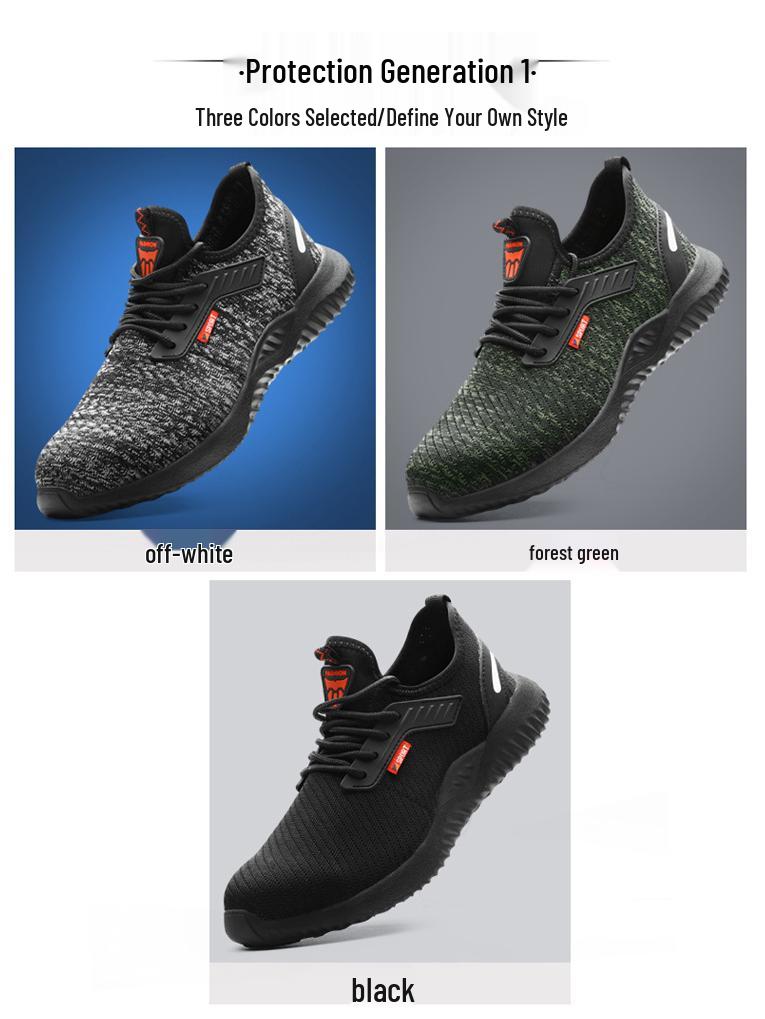 Herren Atmungsaktive Stahlkappen-Arbeitsschuhe - Leicht, Geruchsresistent, Durchtrittsicher, Durchstoßfest, Abriebfestes Fly-Knit-Design.