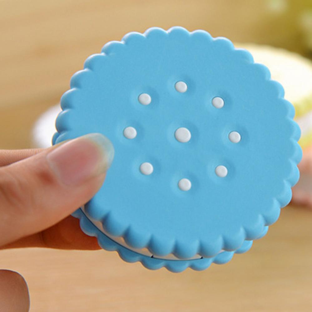 Cute Cookie Shaped Contact Lens Case with Mirror Portable Travel Container Kit Mini Storage Box with Tweezers Bottle Stick