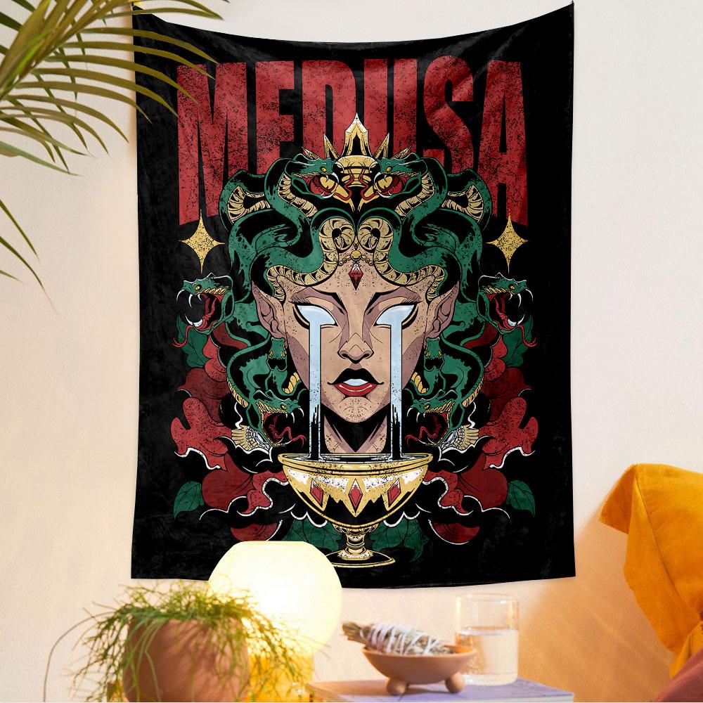 Medusa Tapestry Wall Hanging, Greek Mythology Snake Art, Dark Wall Decor for Bedroom Living Room Dorm