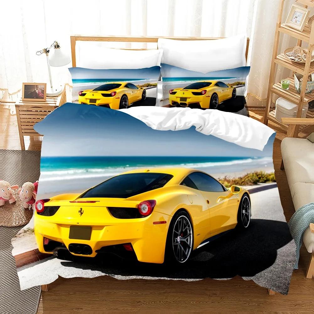 Sports Car Duvet Cover Sets Race Car Bedding Sets With Pillowcases For Teens Kids Boys Cool Bedroom Decor 2/3pcs Bedclothes