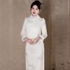 Womens Winter Warm Thickened Cheongsam-Style Long Sleeve Top Vest Set Retro Velvet Fleece Lined