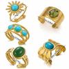 Turquoise Green Stone Turquoise Stone Ring Stainless Steel Boho Ring  Finger Accessories