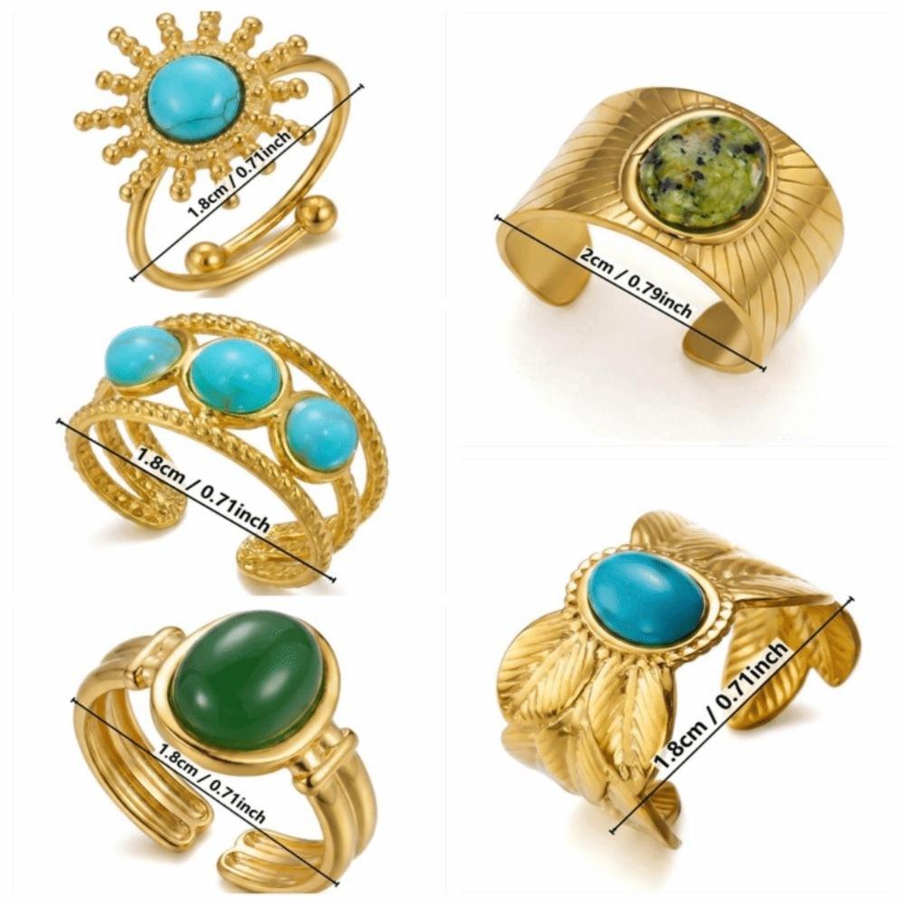 Turquoise Green Stone Turquoise Stone Ring Stainless Steel Boho Ring Finger Accessories