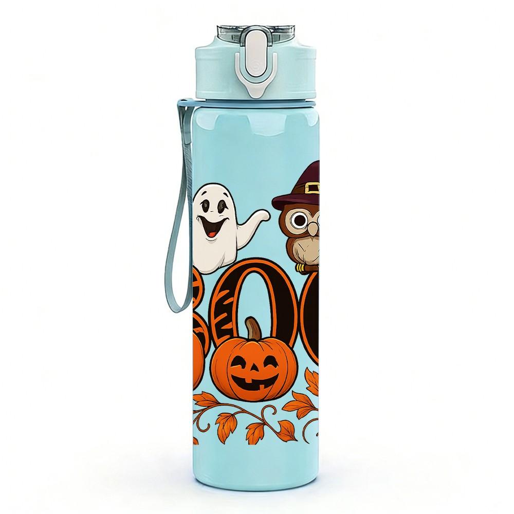 1PC Boo Halloween Ghost Pumpkin Pattern 750ml Color Plastic Sports Water Bottle Leakproof Flip Straw Lid Suitable for Sports Office Home Use
