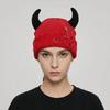 Yarn Winter Pullover Cap Solid Color Knitted Beanie Punk Devil Horns Hat  Autumn/Winter