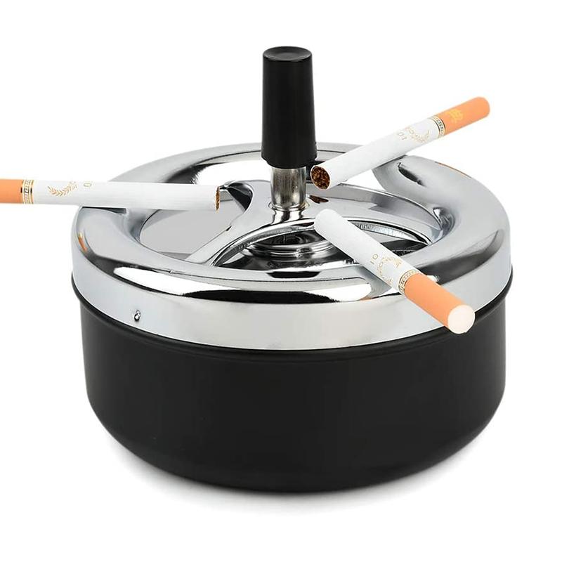Cool Ashtray Stainless Steel Push Down Spinning Ashtray Self-Cleaning Ashtray With Lid Cover Ash Tray for Cigarette Smoking