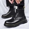 Boots Men's 2025 New Men's Leather Derby Martin Boots High Top Platform British Style Versatile Black Leather Boots Tide