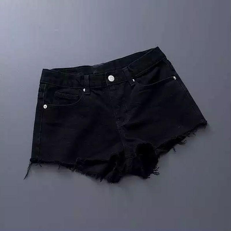 Summer Women's New Arrival Trendy K-style Tassel Mid-Waist Denim Shorts Slim Looking White Hole Hot Pants Thin 2025