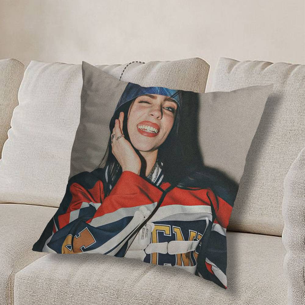 Girl B-Billie Eilish USA Pillow Case Square Double-Sided Printing Short Plush Sofa Cushion Cover Bedroom Bedside Pillow