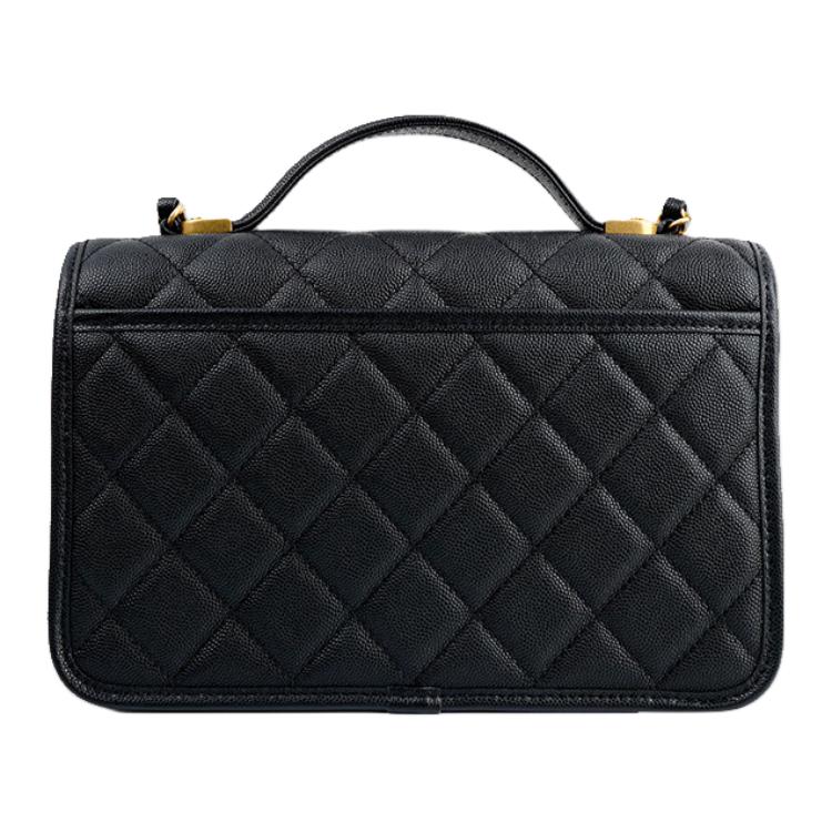 Chanel Classic Diamond Quilted Embossed Cowhide Leather Top Handle Chain Bag, Large Tofu Shoulder Crossbody Handbag For Women Black