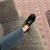 Women's Chunky Heel Gold Coin Loafers: Round Toe, Soft Sole, Slip-On Single Shoes for Autumn/Winter.
