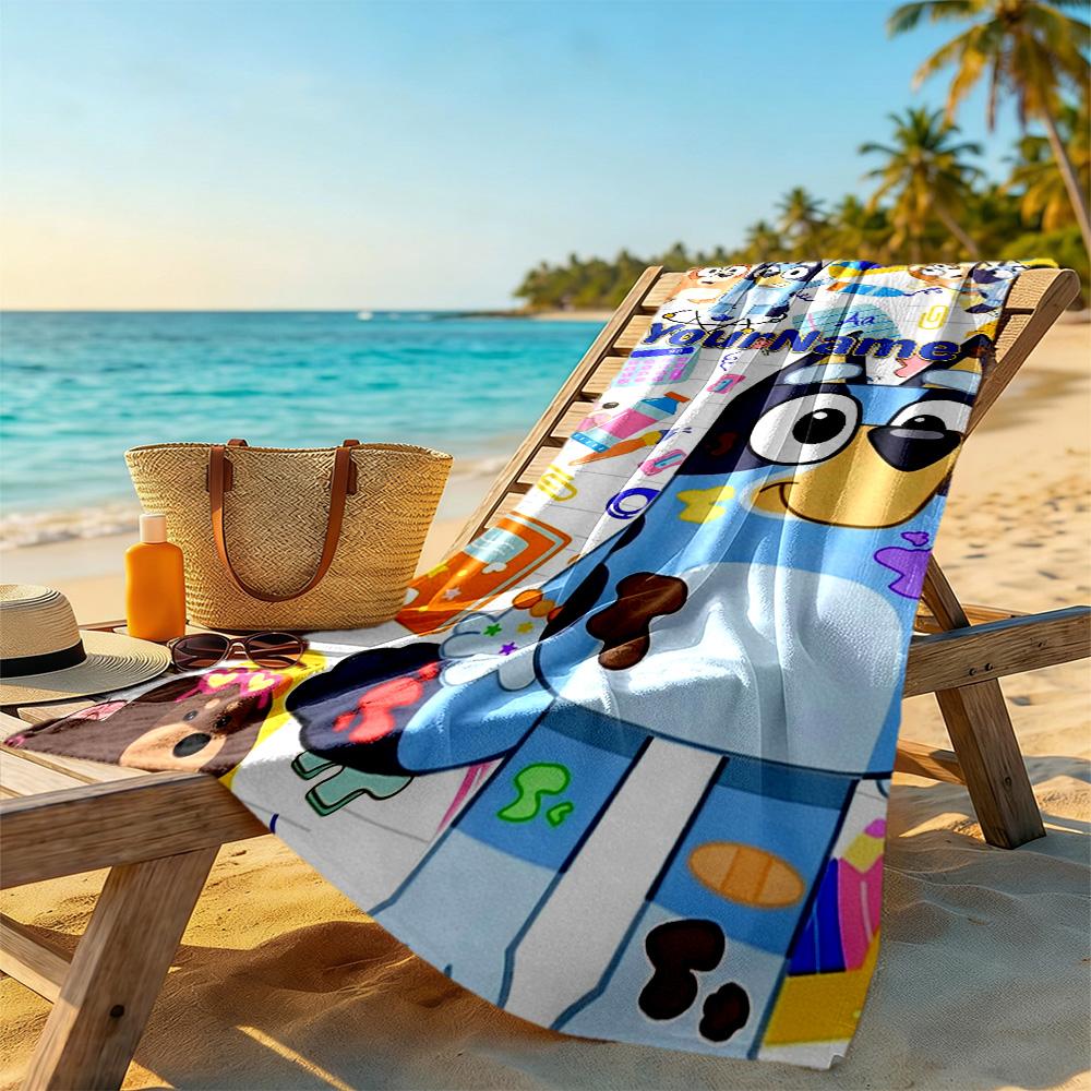 Bluey Personalized Name Beach Towel Soft Durable Quick-Dry For Beach Bathroom Outdoor Swimming Pool Camping Picnic Yoga Diving Vacation Accessories