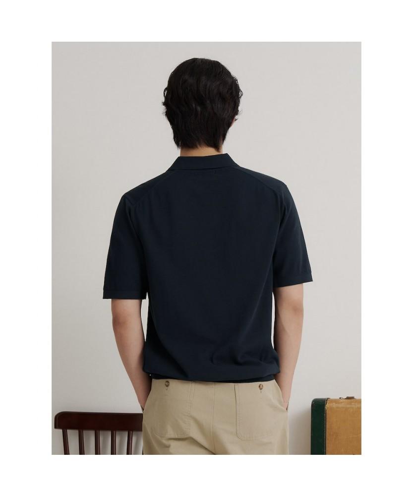 Binpolmen [Essential] Italian Cotton Collared Neck Knit Navy