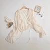 Summer new little fairy ruffle edge knitted cardigan strapped horn sleeves translucent sunscreen clothes long sleeves women